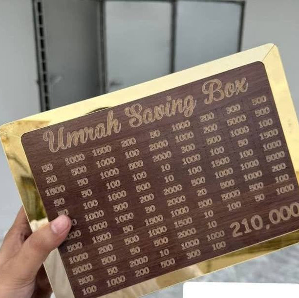Umrah Saving Box – Wooden Money Box for Umrah Savings | Dark Brown