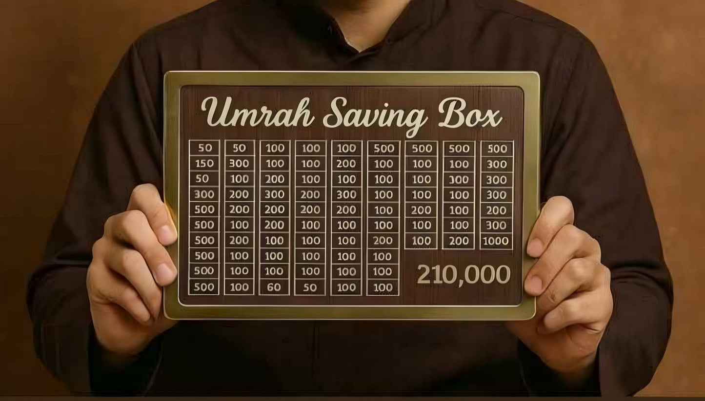 Umrah Saving Box – Wooden Money Box for Umrah Savings | Dark Brown