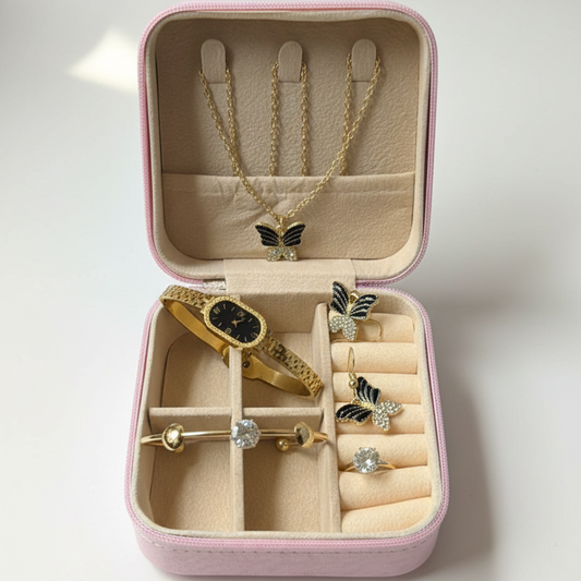 Elegant Butterfly Jewelry Gift Set  6-Piece Gold-Tone Set with Luxury Travel Case