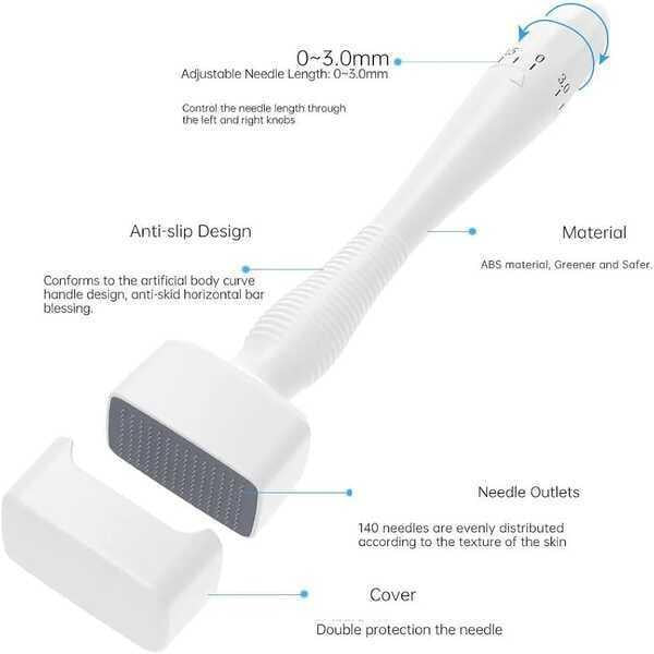 Professional Derma Stamp Adjustable 0–3mm – 140 Pin Titanium Micro Needling Tool for Face, Beard & Scalp Care