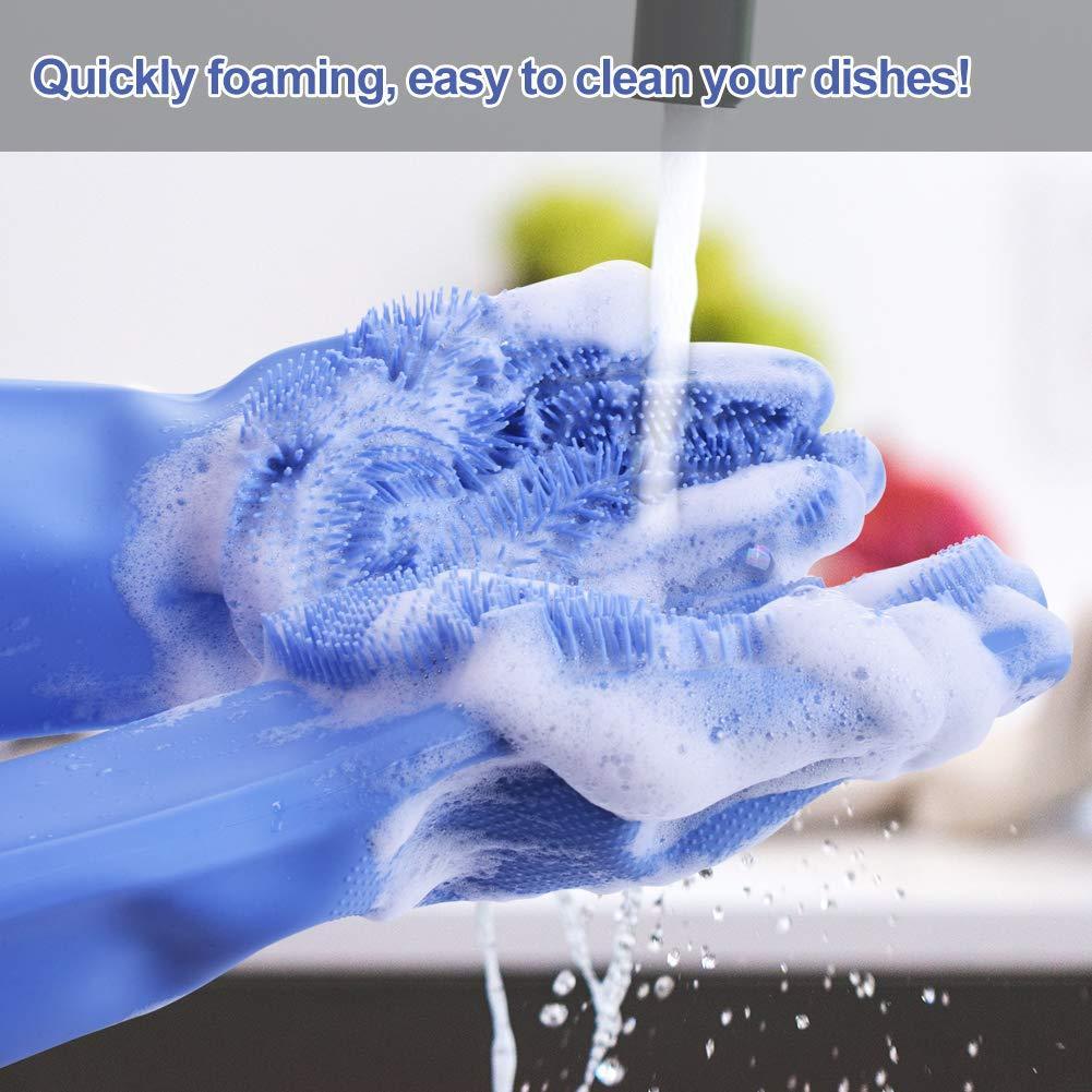 Silicone Dishwashing & Cleaning Pair Gloves,Reusable Heat Resistant Scrubber Gloves