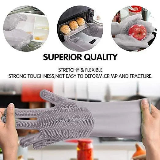 Silicone Dishwashing & Cleaning Pair Gloves,Reusable Heat Resistant Scrubber Gloves