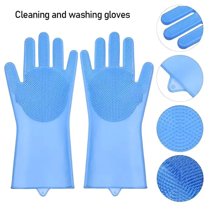 Silicone Dishwashing & Cleaning Pair Gloves,Reusable Heat Resistant Scrubber Gloves