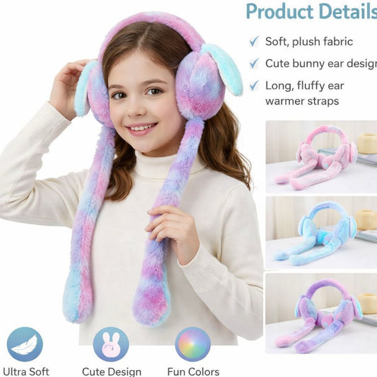 Cute Bunny Plush Ear Muff Headphones – Soft Warm Winter Headwear for Women & Girls