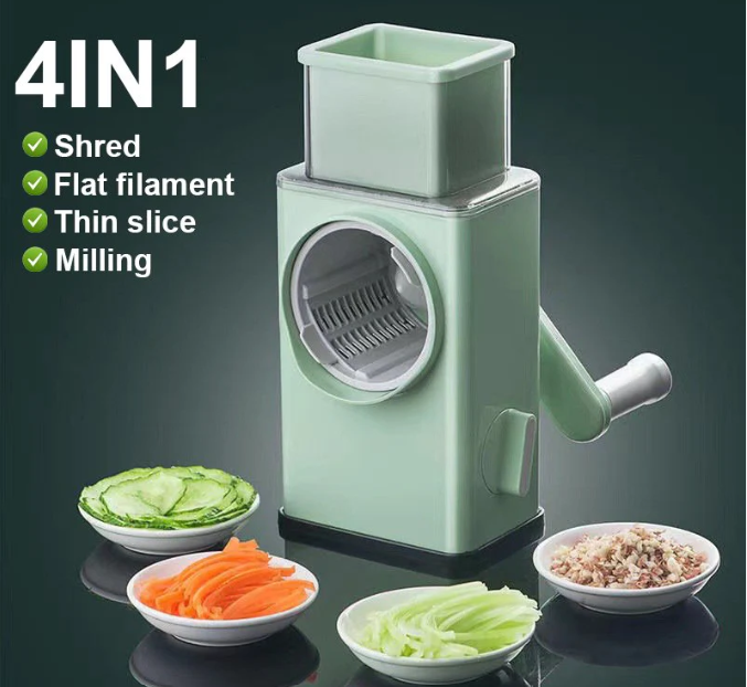 4-in-1 Multi-Function Vegetable Cutter & Slicer with Stainless Steel Blades – Manual Chopper